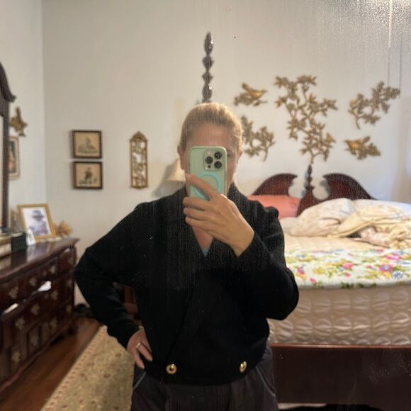 St. John by Marie Gray black knit double breasted cropped jacket - Picture 2 of 12